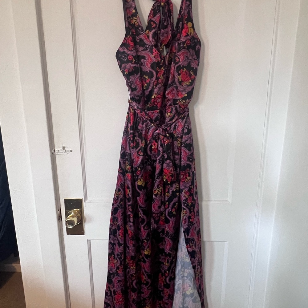 Paisley, 70s style halter maxi dress